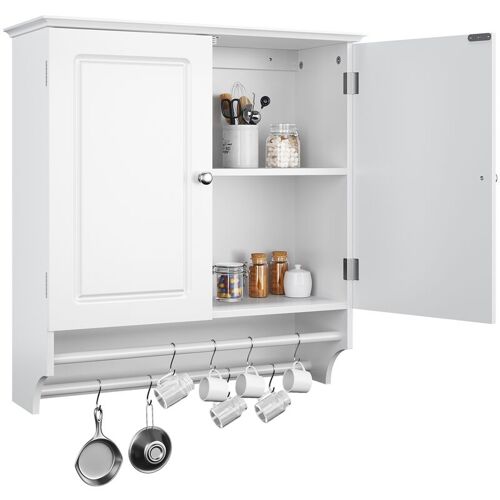 Yaheetech - Meuble Haut/armoire Murale De sélle De Bain En Bois, 60 X 22,5 X 64 Cm, 2 Portes/étagères/porte-serviettes, Meuble Suspendu Toilette Wc Entrée Blanc