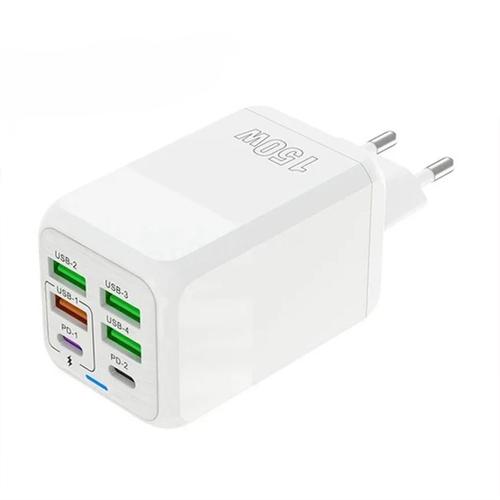 Chargeur Rapide 150W 6 en 1 Station Multiports 2 USB-C + 4 USB-A Adaptateur Secteur Universel Haute Puissance - Visiodirect