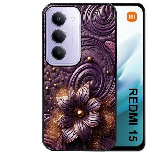 Coque noire Taperso pour Redmi 15 4G et 5G avec motif effet cuir fleur