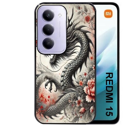 Coque noire Taperso pour Redmi 15 4G et 5G avec motif dragon japan