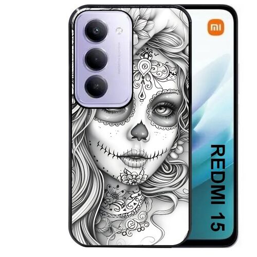 Coque noire Taperso pour Redmi 15 4G et 5G avec motif mort calavera tatoo