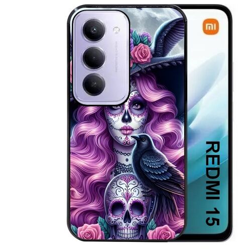 Coque noire Taperso pour Redmi 15 4G et 5G avec motif tete de mort calavera et corbeau