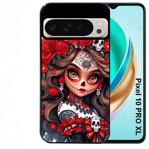Coque noire Taperso pour PIXEL 10 PRO XL avec motif tete de mort calavera rouge