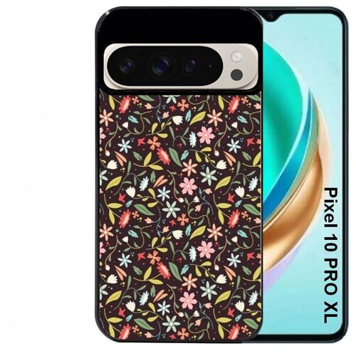 Coque noire Taperso pour PIXEL 10 PRO XL avec motif petites feurs multicolores