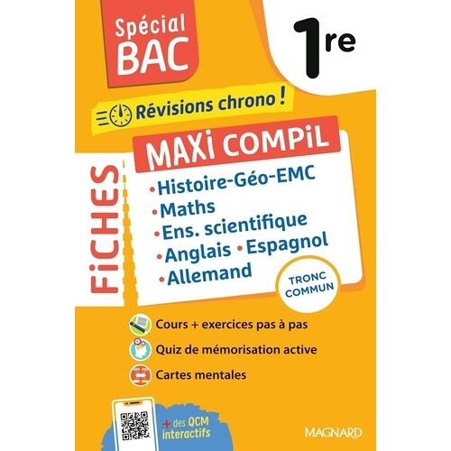 Spécial Bac 2026 - Maxi Compil De Fiches Tronc Commun 1re - Tout Le Programme En 230 Fiches : Cours Ultra-Visuels, Mémos, Schémas-Bilans, Exercices Et Qcm