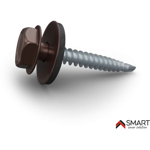 Bravo The Smart Solution - Vis Auto Perceuse - Bac Acier - Tôle De Couverture - Toiture - 4.8x35mm, 50 Pcs, Brun Chocolat Ral 8017