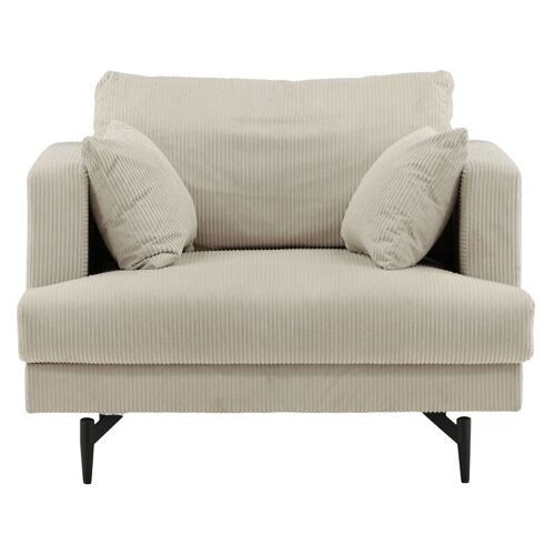 Fauteuil beige en velours côtelé polyester