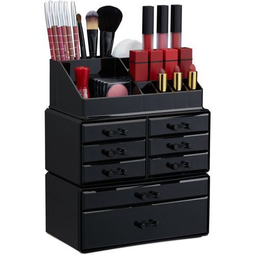 Boîte Rangement Maquillage Make Up Organiséteur Cosmétiques Tiroirs Compartiments, Noir - Relaxdays