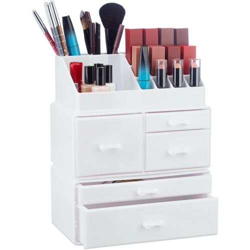 Organiséteur Cosmétiques 3 Parties Boîte Rangement Maquillage Make Up 21 Compartiments Acrylique, Blanc - Relaxdays 