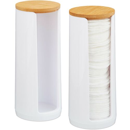 Distributeur Rond Coton Démaquillant, Boite Coton, Range Coton, Organiseur Couvercle Set De 2, 20x7 Cm - Relaxdays