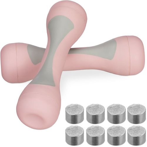 Relaxdays Haltères Poids Personnaliséble, Lot De 2, Accessoire 1kg, 1,5kg, 2kg, Revêtement Caoutchouté, Sport, Rose