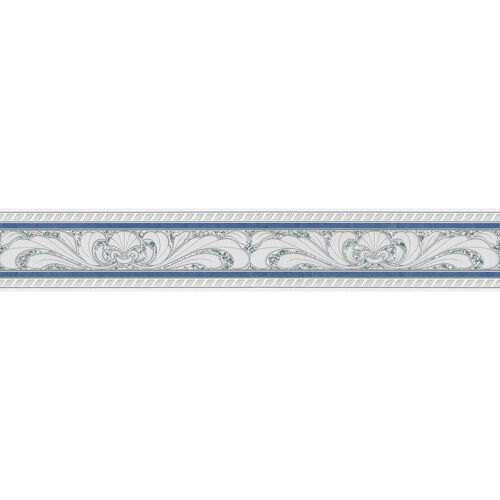 A.s.creations - Frise Papier Peint Style Baroque Frise Tapisserie Couleur Bleu Et Blanc Pour sélle De Bain Frise Murale Vintage élégante - Bleu, Gris
