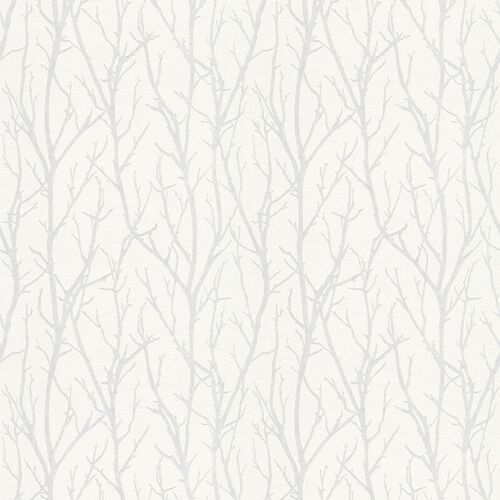 A.s.creations - Papier Peint Branches Blanc Gris Papier Peint Intissé à Motif D'Arbres à Peindre Papier Peint Intissé Forêt Scandinave