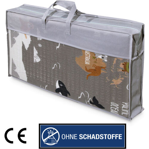 Paco Home - Tapis Jeu Chambre Enfant Pliable Motif Animal Mappemonde Réversible Gris Beige 150x200 Cm