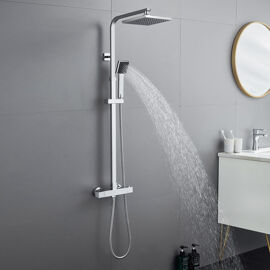 Colonne De Douche Thermostatique Réglable En Hauteur Ensemble De Douche Avec Tête De Douche Carré De 10 Pouces, Système De Douche Corps En Laiton, Chromé - Auralum
