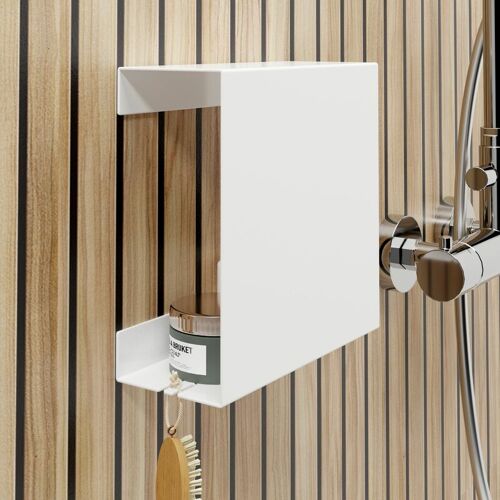 Etagère De Douche à Coller, Tablette De Douche Murale 23 X 23 X 9,5 Cm, Blanc Mat