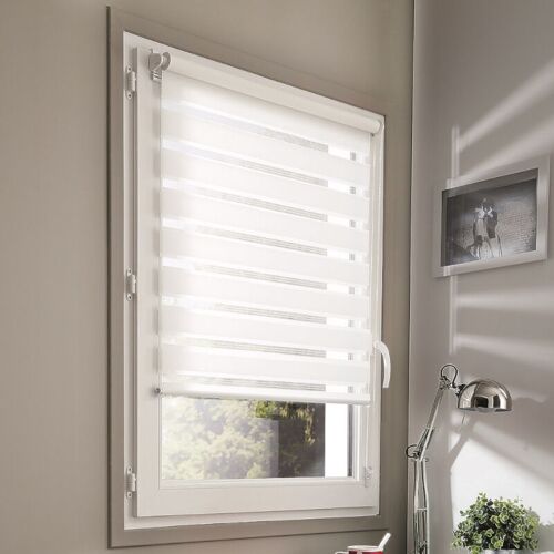 Madecostore - Store Enrouleur Jour Nuit Basique séns Percer H160cm - Blanc - L56 X H160cm
