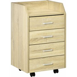 Vinsetto - Caisson De Bureau Rangement Bureau Sur Roulettes 4 Tiroirs Coulissénts Plateau à Rebord Mdf Panneaux Particules Aspect Chêne Clair
