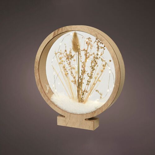 Cercle Décoratif En Bois Avec 25 Micro-leds - Lumière Chaude - 4,30x25x27,5cm - éléments Naturels