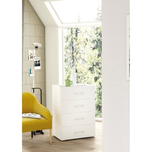Commode Aster, Commode Avec 4 Tiroirs Pour Chambre, Armoire Polyvalente Pour Bureau Ou Studio, Cm 50x41h87, Blanc Et Béton, Avec Emballage Renforcé - Dmora