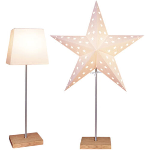 Lampe De Table Star Trading Avec Abat-Jour Interchangeable Leo De Star Trading, Étoile De Noã«L En Papier 3d Ou Abat-Jour Carré En Blanc Avec Pied En Bois Et Métal, Lampe De Table Étoile Décorative Ave