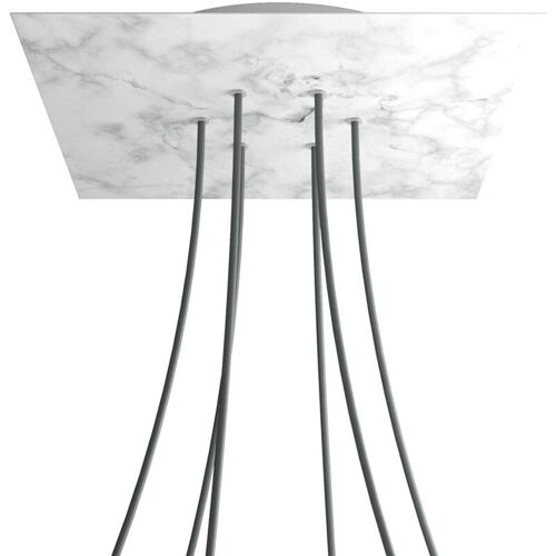 Creative Cables Rosone Xxl Rose-one Square, 400 Mm Avec 6 Trous Et 4 Trous Latéraux - Marbre De Carrare, Blanc