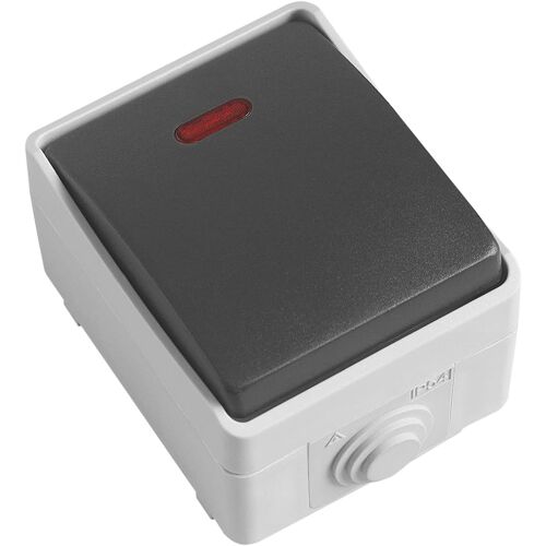 Amig - Bouton Poussoir Étanche Ip54 | Interrupteur Extérieur Résistant À L'Eau | 10a 230v | Led Lumineux | Usage Intérieur/Extérieur, Gris, Polycarbonate, Multicolore