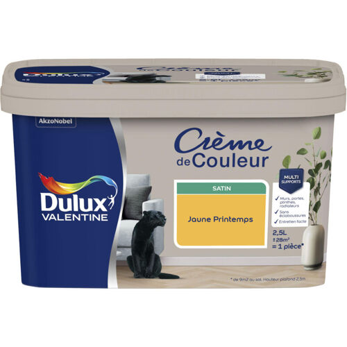 Peinture Crème De Couleur Dulux Valentine satin jaune printemps 2 5L