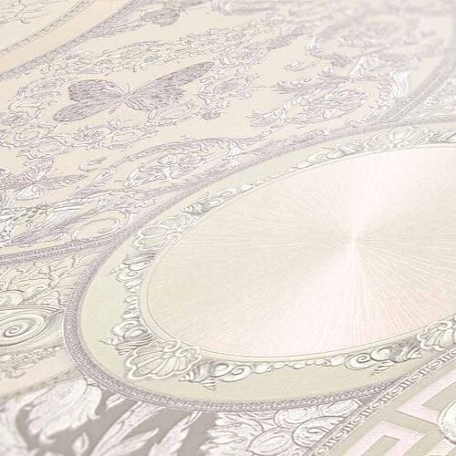 A.s.creations - Papier Peint Original Beige Crème Argenté Tapisserie Baroque Intissée Motif Rond Papiers Peints Pour Chambre Adulte