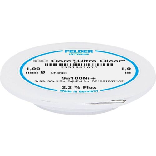 Felder Löttechnik - Felder Iso-core Ultra-clear Sn100ni+ étain à Souder séns Plomb Bobine Sn99,25cu0,7ni0,05 1 Mm