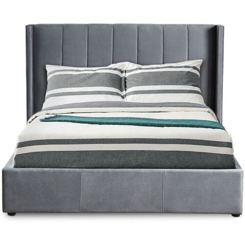 Cotecosy - Lit Double Magorial Avec Sommier Relevable 140x190cm Velours Gris