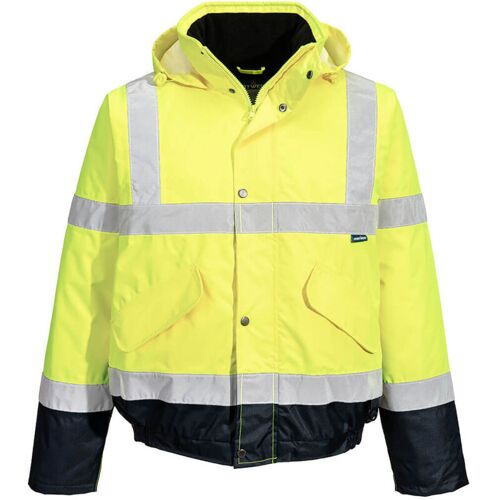Blouson Haute Visibilité Imperméable Portwest Matelassé Classe 3 Jaune / Bleu Marine Xs