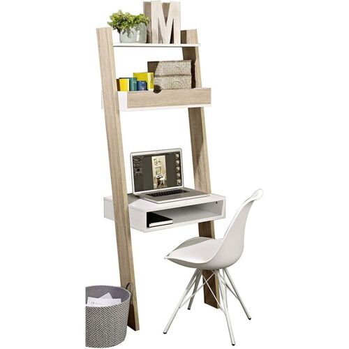 Sobuy - Frg111-wn Bibliothèque étagère De Rangement Avec Bureau Cubique Et 2 étagères ¿ L65xp40xh179cm