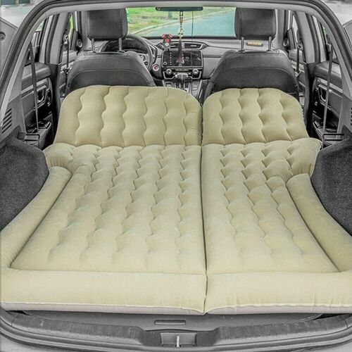 Matelas Gonflable Portable Avec Surface Floquée - Déhousséble - Pour Voiture Et Suv - Avec Pompe - Convient Pour Les Voyages Et Le Camping - Beige
