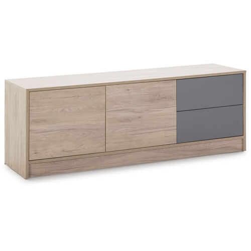 Meuble Tv Panama 2 Tiroirs, 2 Portes, Couleur Bois Et Gris, 136 Cm (largeur)