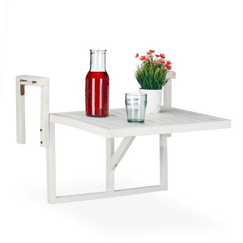Relaxdays Table Repliable En Bois Pour Balcon, À Suspendre, Hauteur Variable, Hlp : 55x70x65 Cm, Bois De Sépin, Blanc