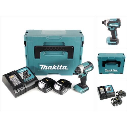 Makita Dtd 153 Rfj Visseuse à Percussion séns Fil 18v, séns Balai + 2x Batteries Bl 1850 B 5,0 Ah + Chargeur Rapide Dc 18 Rc + Makpac 2