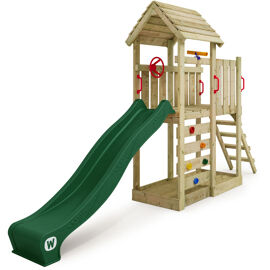 Aire De Jeux Portique Bois Joyflyer Avec Toboggan Maison Enfant Exterieur Avec Bac À Séble, Échelle D'escalade & Accessoires De Jeux - Vert - Wickey