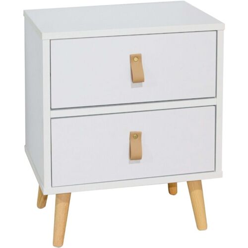 Miroytengo - Table De Chevet Blanche Avec 2 Tiroirs, Anzio, Chambre Moderne, Pieds En Bois, 50x40x30 Cm