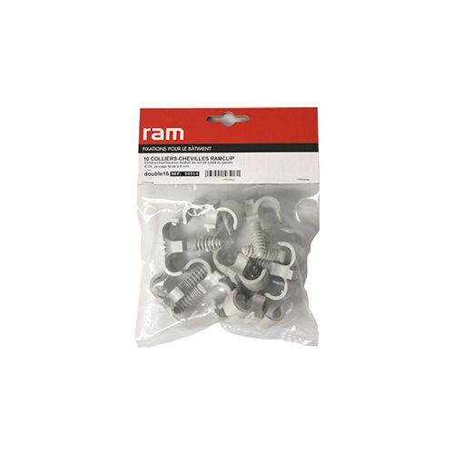 10 Colliers Chevilles Ram Clip Double Gris Pour Tube Nu 12 à 16 Ram