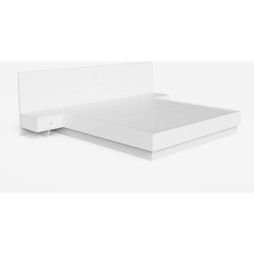 Lit Double Coffre Ouvrant 160x190cm Avec Tables De Chevet Schwaz - Blanc