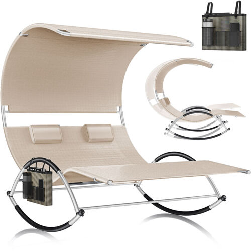Bain De Soleil Double Bain De Soleil Double Avec Toit Séc D'oreiller Pour 2 Personnes Chaise Longue De Relaxation Chaise Longue De Jardin Chaise Longue À Bascule Ergonomique Beige - Kesser