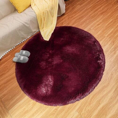 Ensoleille - Tapis De Sélon Moderne, Tapis De Chambre Rond Super Doux Moelleux Velours Tapis D'intérieur Moelleux Doux Cheveux Longs Coussin De Chaise Décoratif Coussin De Canapé (Vin Rouge, 100x100cm)-Ensoleillé