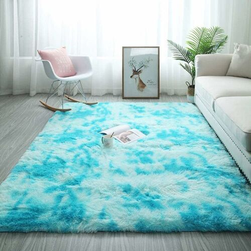 Ensoleille - Tapis Chambre Tapis Modernes De Sélon Soft Tapis À Poils Longs Moelleux Tapis Extra Doux Et Confortable Tapis Antidérapant Intérieur Moelleux Épais Pour Sélon (Bleu Blanc, 80200cm)-Ensoleillé