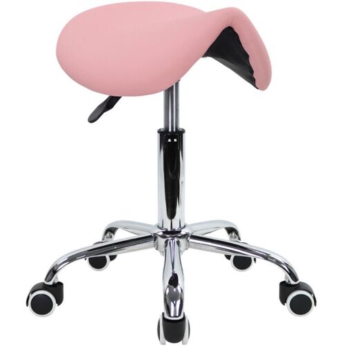 Tabouret Selle De Cheval Tabouret à Roulettes Réglable En Hauteur 45-61 Cm En Cuir Pu Rose - Kktoner
