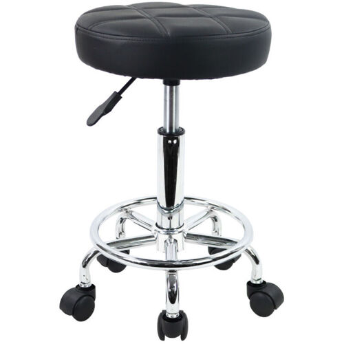 Tabouret Pivotant à Roulettes Tabouret De Travail Réglable En Cuir Synthétique Tabouret De Bureau Noir - Kktoner