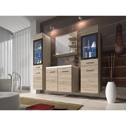 Bratex - Ensemble De Meubles De sélle De Bain Madrid I, Ensemble De Meubles Avec Lavabo Inclus, éclairage Led, Couleur sén Remo