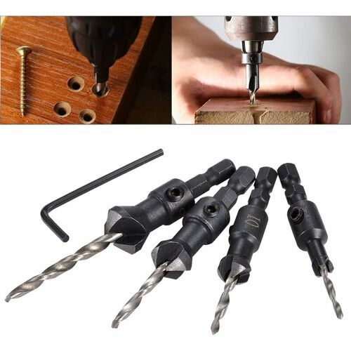 4Â pcs Hss Tige Hexagonale Conique Et Renforcé Fraise Conique Drill Cône Bits Set De Outils De Travail Du Bois Avec Petite Clé