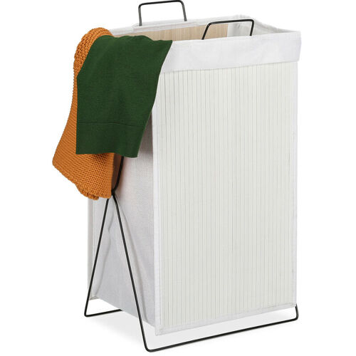 Corbeille à Linge Bambou 40 L Panier à Linge Pliable séc à Linge Anse Pliant Hxlxp 61 X 38 X 22 Cm, Blanc - Relaxdays