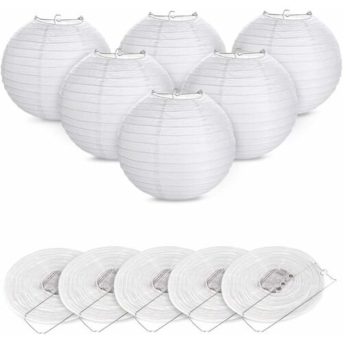 12pcs 6'(15cm) Lampion Papier Blanc Ronde Décoration Pour Noã«L Mariage Anniverséire Fête
